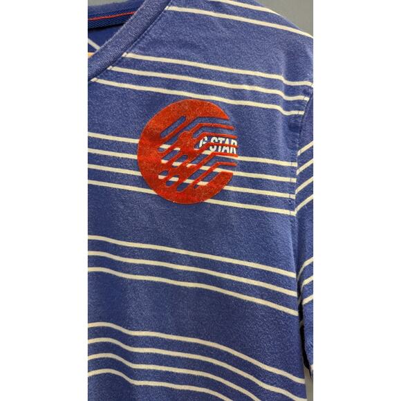 G-STAR RAW Men's T-Shirt V-Neck Blue White Striped Medium Short Sleeve - Picture 7 of 7